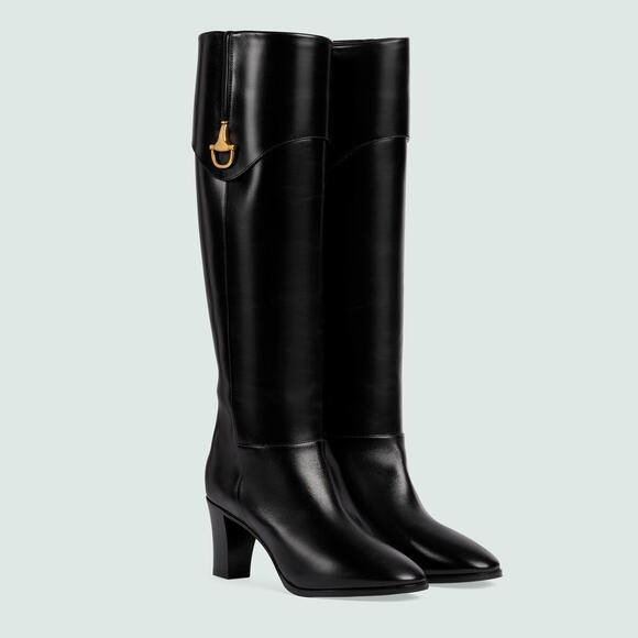 Gucci Woman Half horsebit knee length boot in Black Leather size 7.5 - Picture 2 of 11